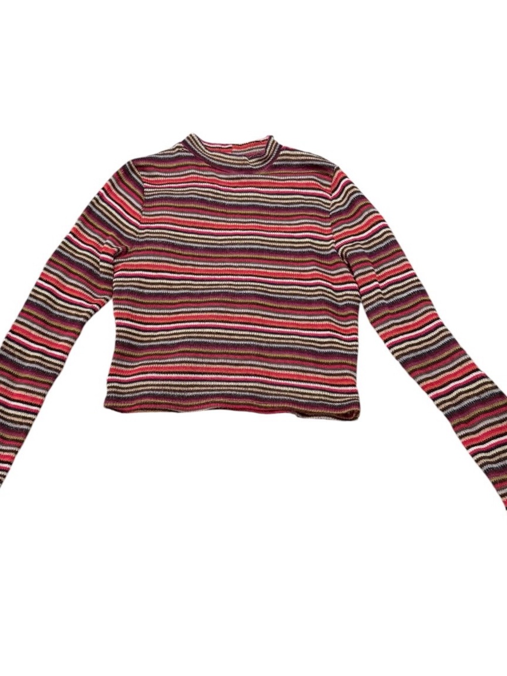 Y2K Live In The Moment Striped Multi-Color Long Sleeve Crop Sweater Burgundy
